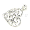 Sterling Silver Fancy Pendant, Heart Design, Polished, Raw, 05.398.0029