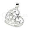 Sterling Silver Fancy Pendant, Heart Design, Polished, Raw, 05.398.0029