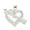 Sterling Silver Fancy Pendant, Heart Design, with White Micro Pave, Polished, Raw, 05.398.0030