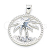 Sterling Silver Fancy Pendant, Palm Tree Design, Polished, Raw, 05.398.0062