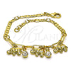 Oro Laminado Charm Bracelet, Gold Filled Style Elephant and Paperclip Design, with White Crystal, Polished, Golden Finish, 03.63.2232.08 (03 MM Thickness, 8 Inches Length)