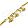 Oro Laminado Charm Bracelet, Gold Filled Style Elephant and Paperclip Design, with White Crystal, Polished, Golden Finish, 03.63.2238.08 (04 MM Thickness, 8 Inches Length)