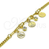Oro Laminado Charm Bracelet, Gold Filled Style Anchor and Paperclip Design, with White Crystal, Polished, Golden Finish, 03.63.2239.07 (04 MM Thickness, 7 Inches Length)