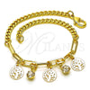 Oro Laminado Charm Bracelet, Gold Filled Style Tree and Paperclip Design, with White Crystal, Polished, Golden Finish, 03.63.2245.07 (04 MM Thickness, 7 Inches Length)