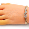 Oro Laminado Fancy Bracelet, Gold Filled Style Baguette Design, with White Micro Pave, Polished, Golden Finish, 03.283.0226.07 (05 MM Thickness, 7 Inches Length)