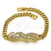 Oro Laminado Fancy Bracelet, Gold Filled Style Baguette Design, with White Micro Pave, Polished, Golden Finish, 03.283.0226.07 (05 MM Thickness, 7 Inches Length)