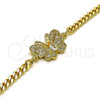 Oro Laminado Fancy Bracelet, Gold Filled Style Butterfly Design, with White Micro Pave, Polished, Golden Finish, 03.341.0185.08 (04 MM Thickness, 8 Inches Length)