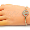 Oro Laminado Fancy Bracelet, Gold Filled Style Teddy Bear Design, with White and Garnet Micro Pave, Polished, Golden Finish, 03.195.0001.08 (04 MM Thickness, 8 Inches Length)
