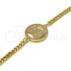 Oro Laminado Fancy Bracelet, Gold Filled Style Teddy Bear Design, with White and Garnet Micro Pave, Polished, Golden Finish, 03.195.0001.08 (04 MM Thickness, 8 Inches Length)