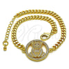 Oro Laminado Fancy Bracelet, Gold Filled Style Teddy Bear Design, with White and Garnet Micro Pave, Polished, Golden Finish, 03.195.0001.08 (04 MM Thickness, 8 Inches Length)