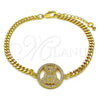 Oro Laminado Fancy Bracelet, Gold Filled Style Teddy Bear Design, with White and Garnet Micro Pave, Polished, Golden Finish, 03.195.0001.08 (04 MM Thickness, 8 Inches Length)