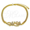 Oro Laminado Fancy Bracelet, Gold Filled Style Butterfly Design, with White Micro Pave, Polished, Golden Finish, 03.195.0002.08 (04 MM Thickness, 8 Inches Length)