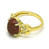 Oro Laminado Multi Stone Ring, Gold Filled Style Leaf Design, with Brown Goldstone Venturina and White Micro Pave, Polished, Golden Finish, 01.284.0061.09 (Size 9)
