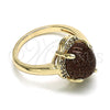 Oro Laminado Multi Stone Ring, Gold Filled Style with Brown Goldstone Venturina and White Micro Pave, Polished, Golden Finish, 01.284.0065.07 (Size 7)