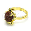 Oro Laminado Multi Stone Ring, Gold Filled Style Turtle Design, with Brown Goldstone Venturina and White Micro Pave, Polished, Golden Finish, 01.284.0066.07 (Size 7)