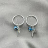 Sterling Silver Small Hoop, Evil Eye and Star Design, with Aqua Blue Opal, Polished, Silver Finish, 02.401.0031.15