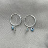 Sterling Silver Small Hoop, Evil Eye and Cross Design, with Aqua Blue Cubic Zirconia, Polished, Silver Finish, 02.401.0034.15