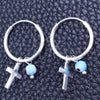 Sterling Silver Small Hoop, Evil Eye and Cross Design, with Aqua Blue Cubic Zirconia, Polished, Silver Finish, 02.401.0034.15