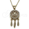 Oro Laminado Fancy Pendant, Gold Filled Style Flower and Heart Design, with White Micro Pave, Polished, Golden Finish, 05.342.0089
