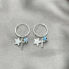 Sterling Silver Small Hoop, Evil Eye and Cross Design, with Aqua Blue Crystal, Polished, Silver Finish, 02.402.0002.15