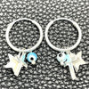 Sterling Silver Small Hoop, Evil Eye and Cross Design, with Aqua Blue Crystal, Polished, Silver Finish, 02.402.0002.15
