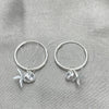 Sterling Silver Small Hoop, Flower Design, with White Cubic Zirconia, Polished, Silver Finish, 02.402.0014.15