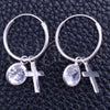 Sterling Silver Small Hoop, Cross Design, with White Cubic Zirconia, Polished, Silver Finish, 02.402.0033.15