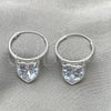 Sterling Silver Small Hoop, Heart Design, with White Cubic Zirconia, Polished, Silver Finish, 02.402.0039.15