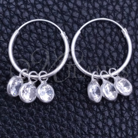 Sterling Silver Small Hoop, with White Cubic Zirconia, Polished, Silver Finish, 02.402.0040.15