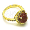 Oro Laminado Multi Stone Ring, Gold Filled Style with Brown Goldstone Venturina and White Micro Pave, Polished, Golden Finish, 01.284.0071.08 (Size 8)