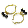 Oro Laminado Small Hoop, Gold Filled Style with Black Crystal, Polished, Golden Finish, 02.63.2752.25
