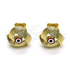 Oro Laminado Stud Earring, Gold Filled Style Evil Eye Design, Red Enamel Finish, Golden Finish, 02.213.0423