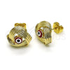 Oro Laminado Stud Earring, Gold Filled Style Evil Eye Design, Red Enamel Finish, Golden Finish, 02.213.0423