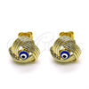 Oro Laminado Stud Earring, Gold Filled Style Evil Eye Design, Blue Enamel Finish, Golden Finish, 02.213.0423.1
