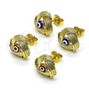 Oro Laminado Stud Earring, Gold Filled Style Evil Eye Design, Blue Enamel Finish, Golden Finish, 02.213.0423.1