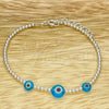 Sterling Silver Adjustable Bolo Bracelet, Ball and Evil Eye Design, with Blue Topaz Crystal, Polished, Silver Finish, 03.402.0016.07 (02 MM Thickness, 7 Inches Length)