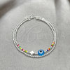 Sterling Silver Adjustable Bolo Bracelet, Ball and Evil Eye Design, with Blue Topaz and Orange Red Crystal, Polished, Silver Finish, 03.402.0024.07 (02 MM Thickness, 7 Inches Length)