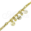 Oro Laminado Charm Bracelet, Gold Filled Style Elephant and Paperclip Design, with White Crystal, Polished, Golden Finish, 03.63.2254.08 (03 MM Thickness, 8 Inches Length)