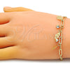 Oro Laminado Charm Bracelet, Gold Filled Style Hand of God and Paperclip Design, with White Crystal, Polished, Golden Finish, 03.63.2255.08 (03 MM Thickness, 8 Inches Length)