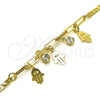Oro Laminado Charm Bracelet, Gold Filled Style Hand of God and Paperclip Design, with White Crystal, Polished, Golden Finish, 03.63.2255.08 (03 MM Thickness, 8 Inches Length)