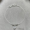 Sterling Silver Fancy Bracelet, Ball and Teardrop Design, with White Cubic Zirconia, Polished, Silver Finish, 03.401.0011.07 (04 MM Thickness, 7 Inches Length)