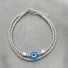 Sterling Silver Fancy Bracelet, Ball and Evil Eye Design, with Blue Topaz Crystal, Polished, Silver Finish, 03.401.0014.07 (02 MM Thickness, 7 Inches Length)