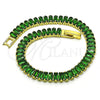 Oro Laminado Tennis Bracelet, Gold Filled Style Baguette Design, with Green Cubic Zirconia, Polished, Golden Finish, 03.341.0188.07 (06 MM Thickness, 7 Inches Length)