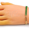 Oro Laminado Fancy Bracelet, Gold Filled Style Paperclip and Baguette Design, with Green Cubic Zirconia, Polished, Golden Finish, 03.341.0169.4.07 (05 MM Thickness, 7 Inches Length)