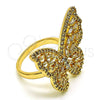 Oro Laminado Multi Stone Ring, Gold Filled Style Butterfly Design, with White Cubic Zirconia, Polished, Golden Finish, 01.283.0030.09 (Size 9)