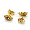 Oro Laminado Stud Earring, Gold Filled Style Evil Eye Design, with White Micro Pave, Red Enamel Finish, Golden Finish, 02.310.0104