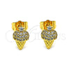 Oro Laminado Stud Earring, Gold Filled Style Ice Cream Design, with White Micro Pave, Polished, Golden Finish, 02.310.0107