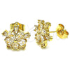 Oro Laminado Stud Earring, Gold Filled Style Flower and Baguette Design, with White Cubic Zirconia, Polished, Golden Finish, 02.283.0047