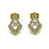 Oro Laminado Stud Earring, Gold Filled Style with White Cubic Zirconia and White Micro Pave, Polished, Golden Finish, 02.283.0049