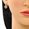 Oro Laminado Stud Earring, Gold Filled Style Baguette Design, with White Cubic Zirconia and White Micro Pave, Polished, Golden Finish, 02.283.0049